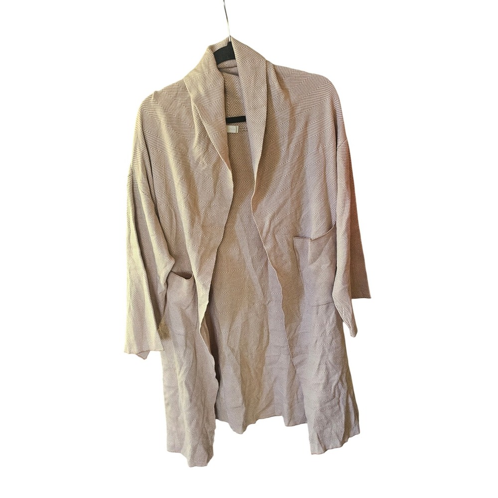 Vita Grace Knit Duster Cardigan Sweater Coat Beige Brown Herringbone Pockets - Picture 5 of 9